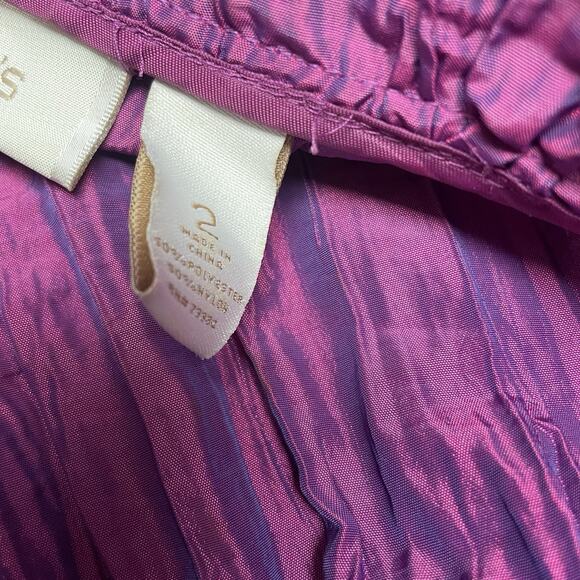 Chicos Ruffle Rhea Shimmer Purple Crinkle Jacket Open Topper Size 2 Large - Picture 5 of 5